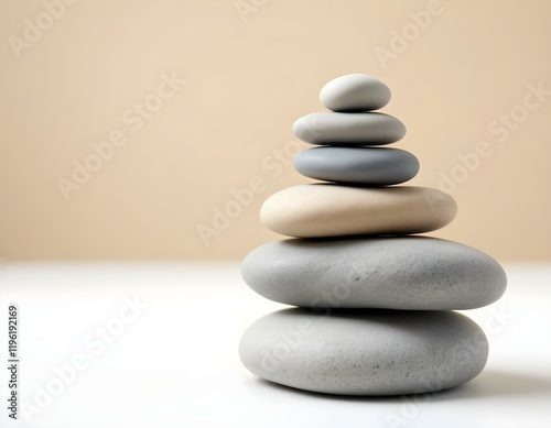 zen, stones, stacked, arranged, flat, white, surface, beige, background, clean, balance, harmony, calm, minimalist, serene, tranquil, meditative, peaceful, nature, simplicity, alignment, symmetry, photo