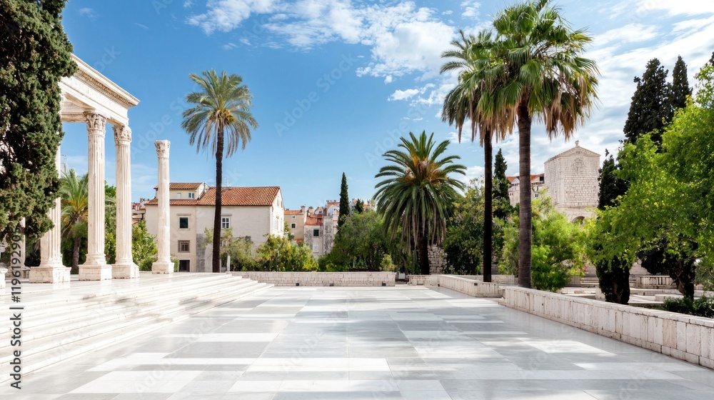 Ancient Ruins and Palm Trees in Sunny City Ancient Ruins and Palm Trees in Sunny City