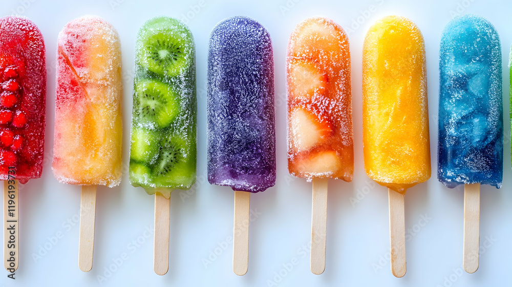 Rainbow Fruit Popsicles, ice lolly, ice pop, frozen treat, summer, colorful Rainbow Fruit Popsicles, ice lolly, ice pop, frozen treat, summer, colorful