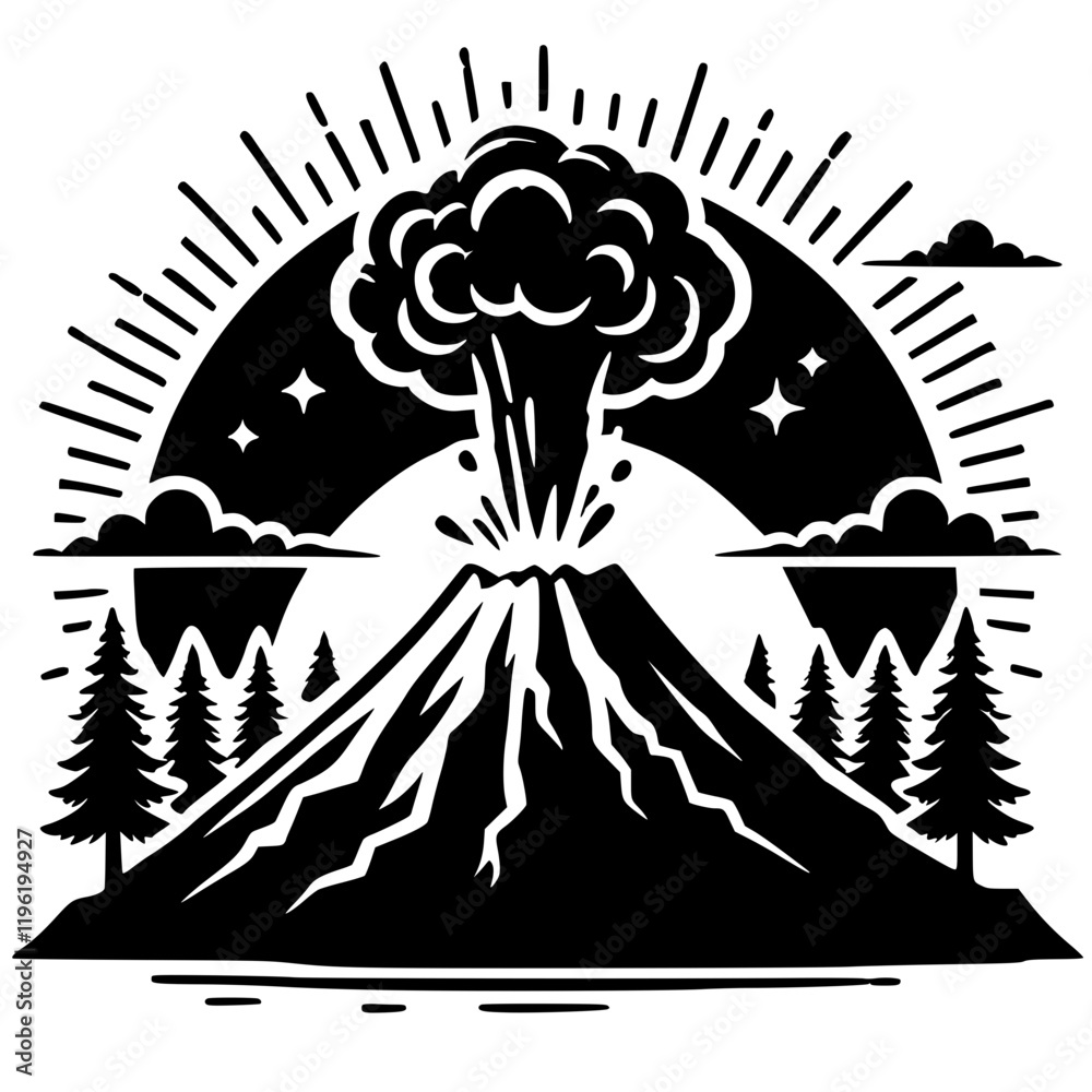 Silhouette of volcano eruption vector design