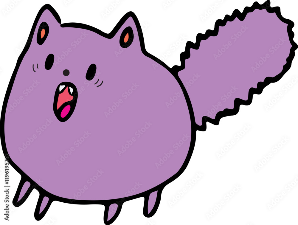 funny scared purple fluffy round cat with scared eyes with a very fluffy tail opened her mouth from fear funny scared purple fluffy round cat with scared eyes with a very fluffy tail opened her mouth from fear
