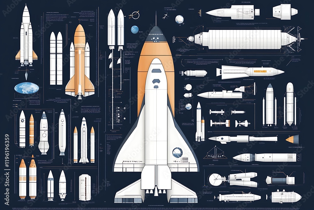 Naklejka premium Comprehensive Rocket & Spacecraft Diagrams