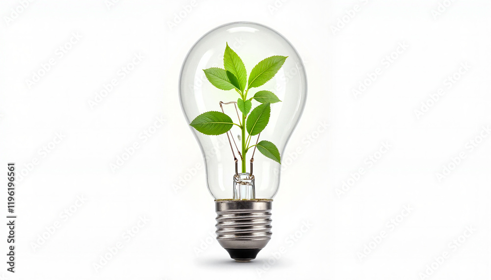 Light bulb with green leaves growing inside Light bulb with green leaves growing inside