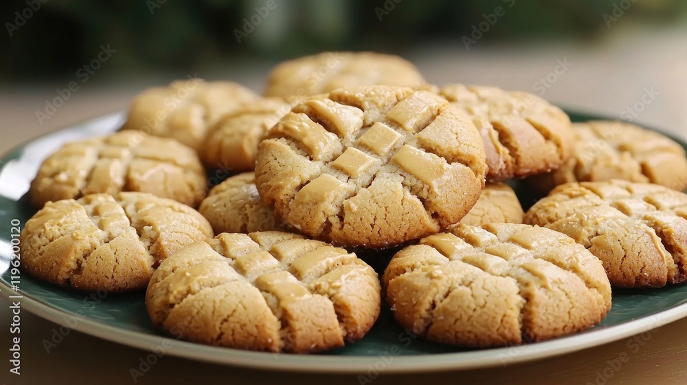 Buttery cookies plate, kitchen, blurred background, recipe Buttery cookies plate, kitchen, blurred background, recipe