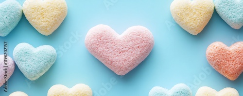 Wallpaper Mural Pastel Heart Shapes on Blue Background Valentine's Day Torontodigital.ca