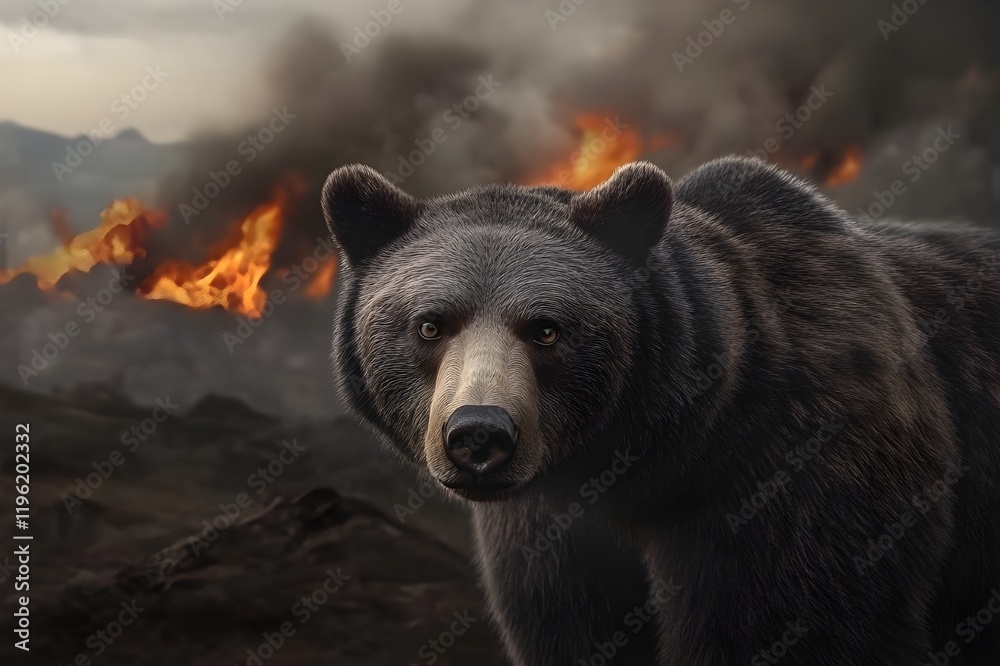 fierce bushfire rages through the wilderness, with wildlife fleeing the burning outback under a smoky orange sky.california,usa,pray them. fierce bushfire rages through the wilderness, with wildlife fleeing the burning outback under a smoky orange sky.california,usa,pray them.
