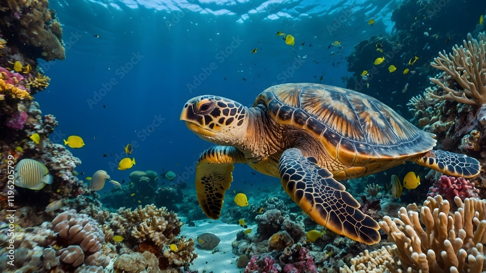 Obraz premium Tranquility Underwater: A Loggerhead Turtle's Sanctuary