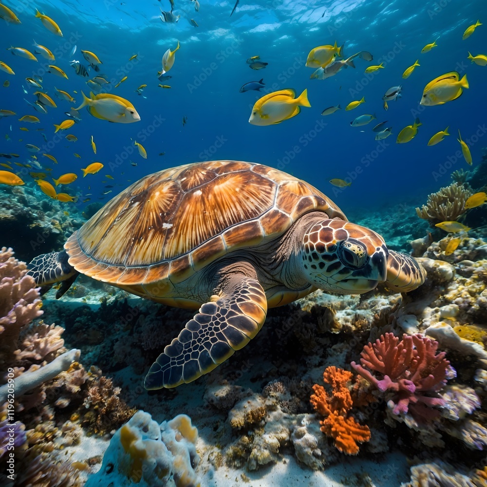 Obraz premium Undersea Serenity: The Loggerhead Turtle's Resting Grounds