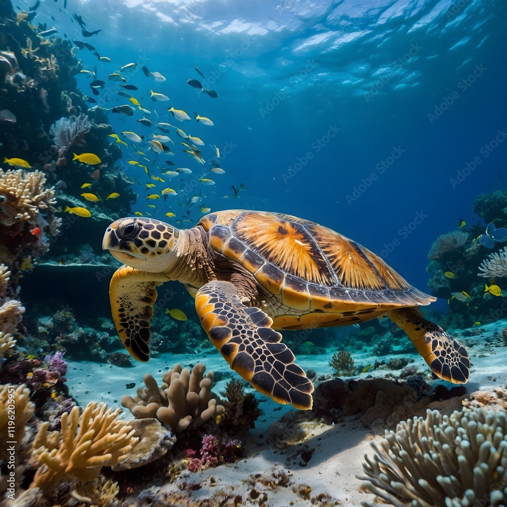 Obraz premium Haven Beneath the Waves: A Loggerhead Turtle's Resting Place