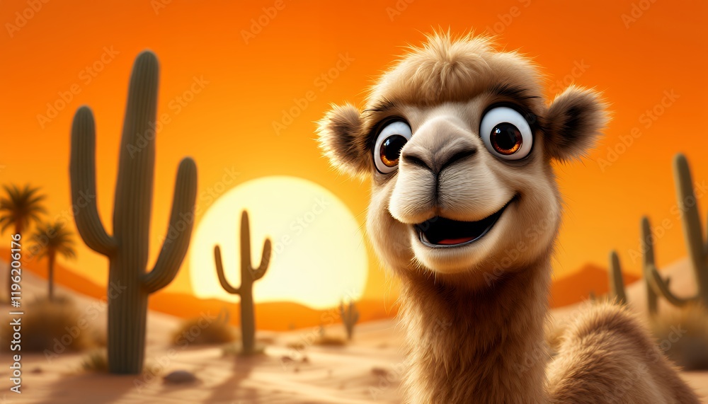 Fototapeta premium Cheerful Camel at Sunset in the Desert