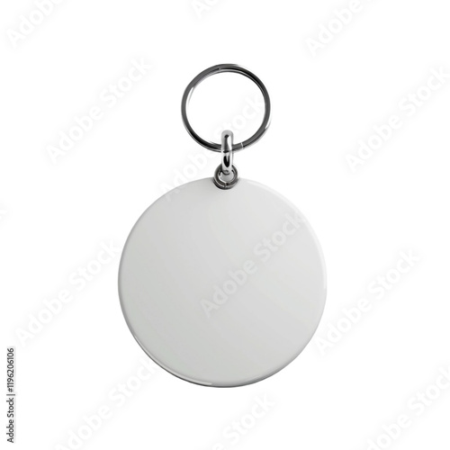 Round White Keychain Isolated on Transparent Background