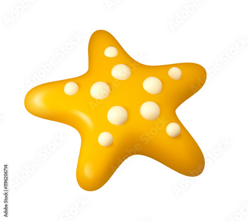 Starfish vector 3d icon. Cartoon star fish isolated on white background. Underwater cute character.