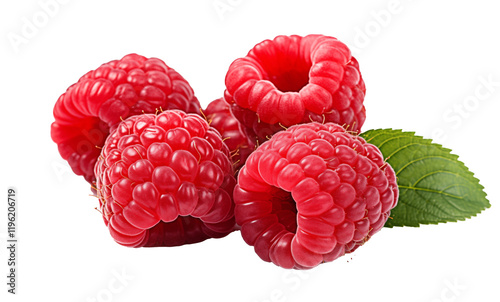 Ripe raspberries with leaf isolated on a white background