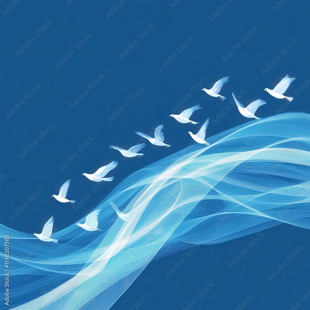 Doves flying in formation, creating a radiant wave of harmony Doves flying in formation, creating a radiant wave of harmony