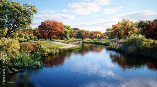 Autumn Lake in a Park