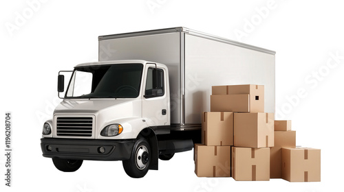 Delivery truck with cardboard boxes photo