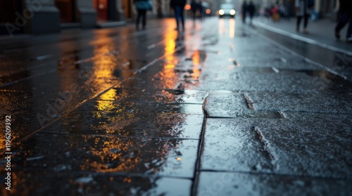 Wallpaper Mural A reflective wet pavement glistening after rain, showcasing a beautiful interplay of light and shadows, perfect for capturing the mood of a rainy day in urban settings. Torontodigital.ca