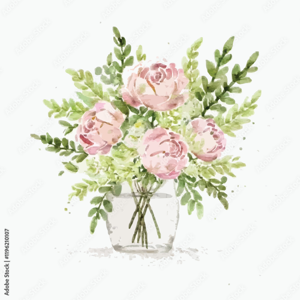 Fototapeta premium Pink-green watercolor flower arrangement collection