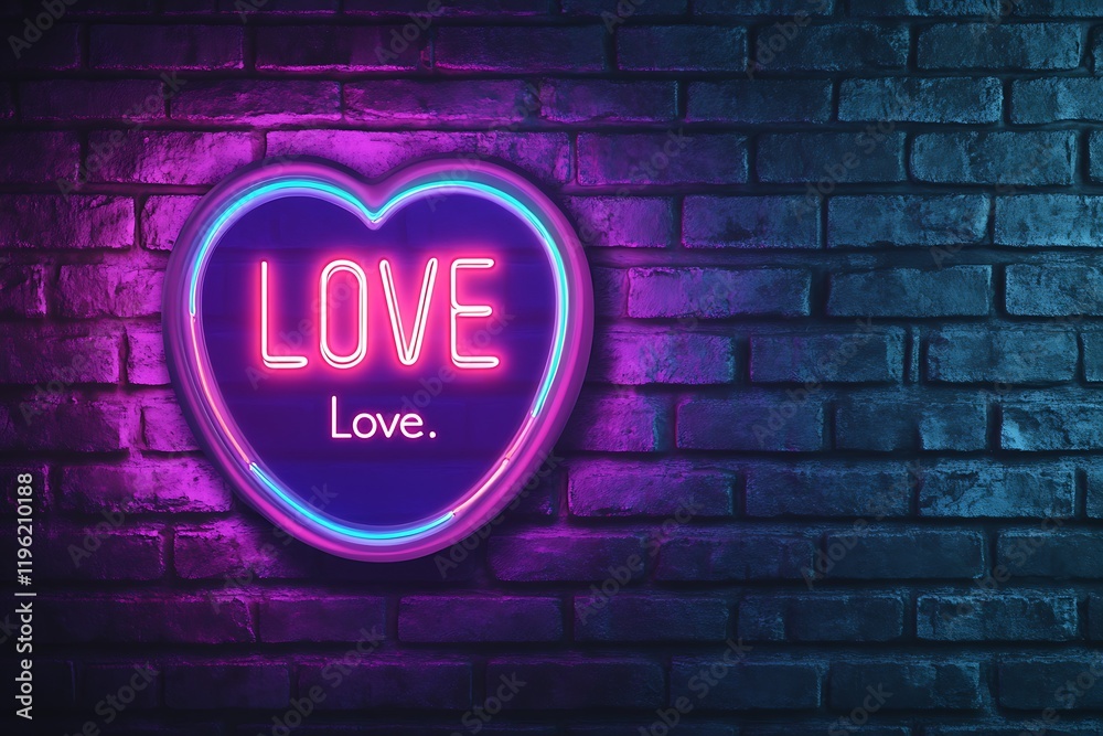 Obraz premium Ellipse Neon Light Frame with Love Sign in front of brick wall. 3d Rendering