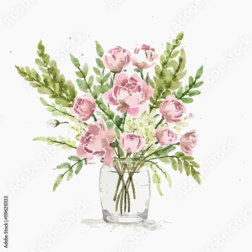 Pink-green watercolor flower arrangement collection