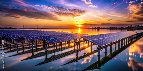 Wallpaper Mural Low Light River Solar Farm: Night Photography, Renewable Energy, Sustainable Power, Solar Panels on Water Torontodigital.ca