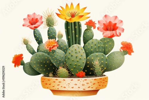 Astrophytum myriostigma cactus cartoon flower plant.