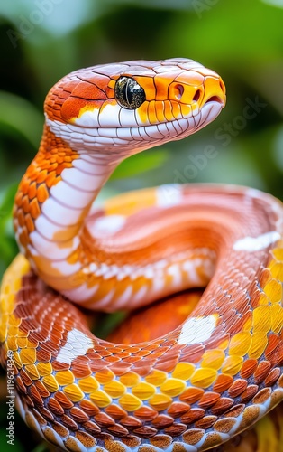 Vibrant orange corn snake close-up