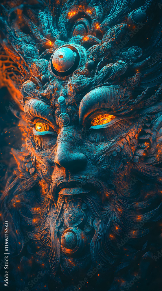 Fototapeta premium Mystic Stone Guardian: A Digital Sculpture of an Ancient Deity