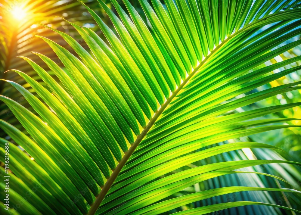 Fototapeta premium Macro Palm Fronds: Lush Green Texture Background - Vibrant Tropical Photography