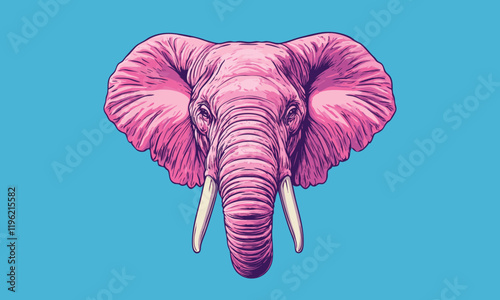 Elephant pink head on blue background photo