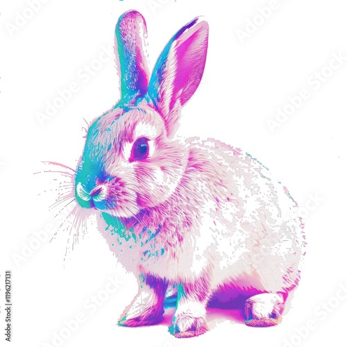 Easter rabbit Risograph style rodent animal mammal. photo