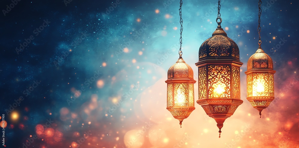 Golden Lanterns: A Serene Night Scene with Intricate Details Golden Lanterns: A Serene Night Scene with Intricate Details