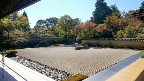 Wallpaper Mural Serene Japanese Zen Garden with Raked Gravel and Autumn Colors Torontodigital.ca