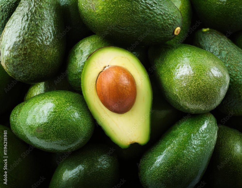 Green ripe avocado top close up view. Texture vegan healthy food background. Diet organic vegetable poster photo Green ripe avocado top close up view. Texture vegan healthy food background. Diet organic vegetable poster photo