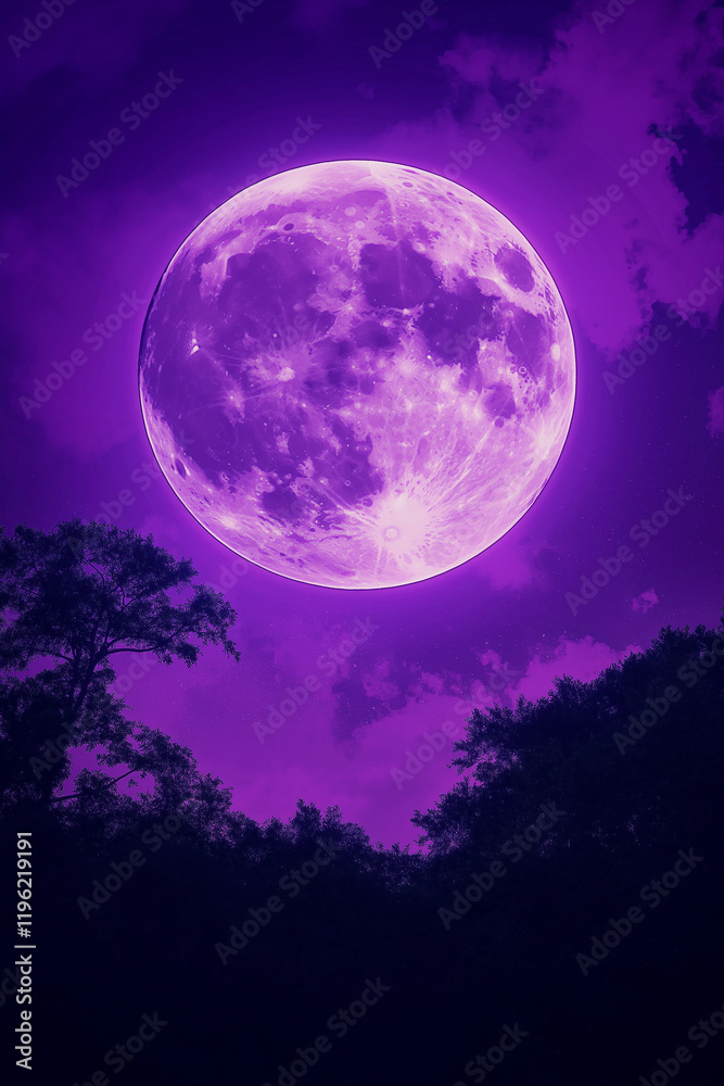 Enchanting Purple Night with a Glowing Full Moon Enchanting Purple Night with a Glowing Full Moon