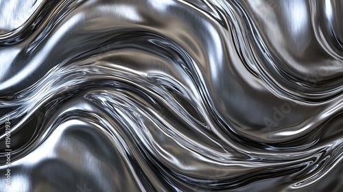 Abstract metallic waves create a smooth, reflective surface with dynamic movement.