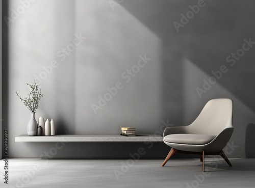 Stylish Modern Chair in Minimalist Living Room with Soft Natural Light and Calming Atmosphere
