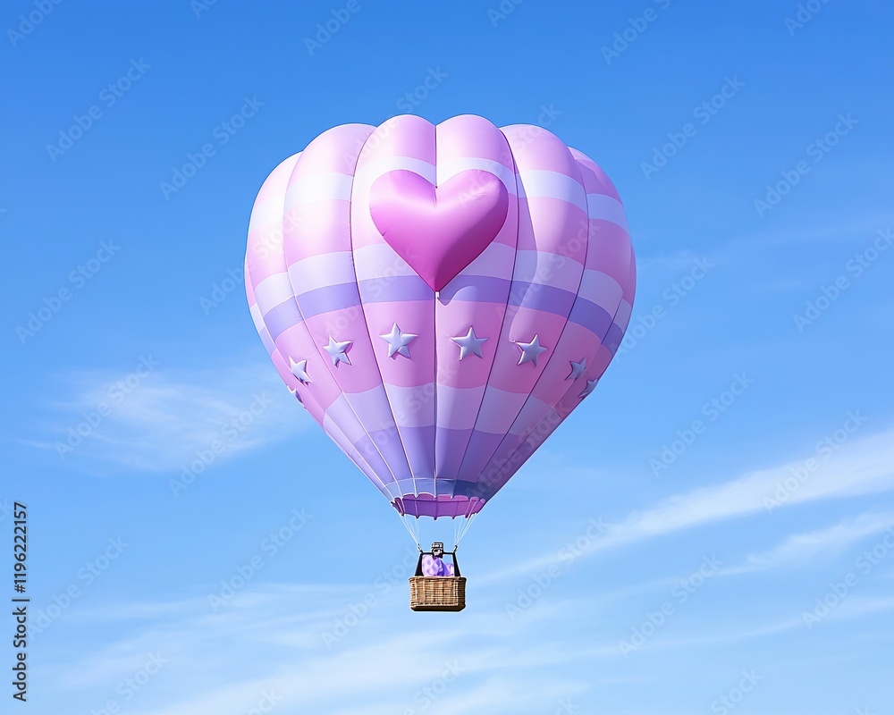Fototapeta premium A colorful hot air balloon floating serenely in a clear blue sky, evoking feelings of adventure and freedom.