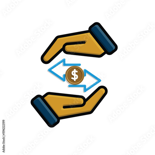 coin icon. cash back with dollar in hand. money management vector, business and finance icon, indicating continuous movement. flat color design style