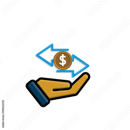 coin icon. cash back with dollar in hand. money management vector, business and finance icon, indicating continuous movement. flat color design style