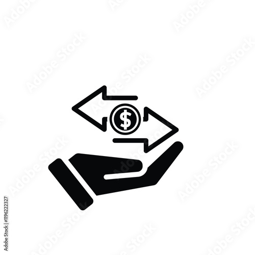 coin icon. cash back with dollar in hand. money management vector, business and finance icon, indicating continuous movement. solid design style