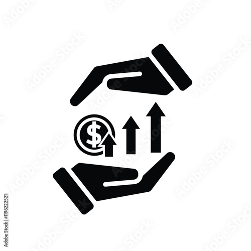 coin icon. money strengthens or rises in hand. money management vector, business and finance icon, showing continuous movement. Solid design style