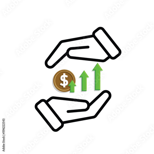 coin icon. money strengthens or rises in hand. money management vector, business and finance icon, showing continuous movement. Mixed design style