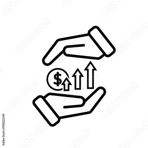 coin icon. money strengthens or rises in hand. money management vector, business and finance icon, showing continuous movement. Line design style