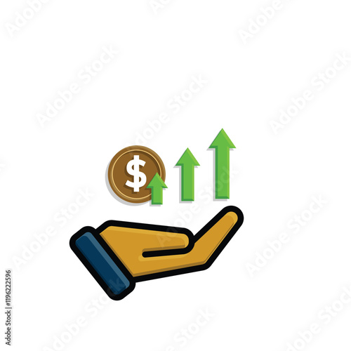 coin icon. money strengthens or rises in hand. money management vector, business and finance icon, showing continuous movement. flat color design style