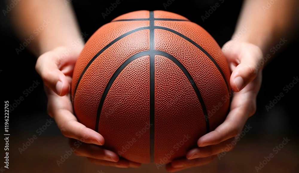 Fototapeta premium Holding a Basketball: The Grip, the Feel, the Game's Potential. Mastering Dribbling Techniques for Success.