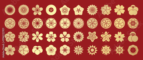 Happy Chinese and Japanese New Year 2025 Icons vector set. Cherry blossom flower different. Oriental Icons of Asian Lunar New Year holiday decoration vector.