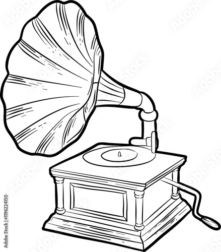 Classic gramophone with horn hand drawn vector