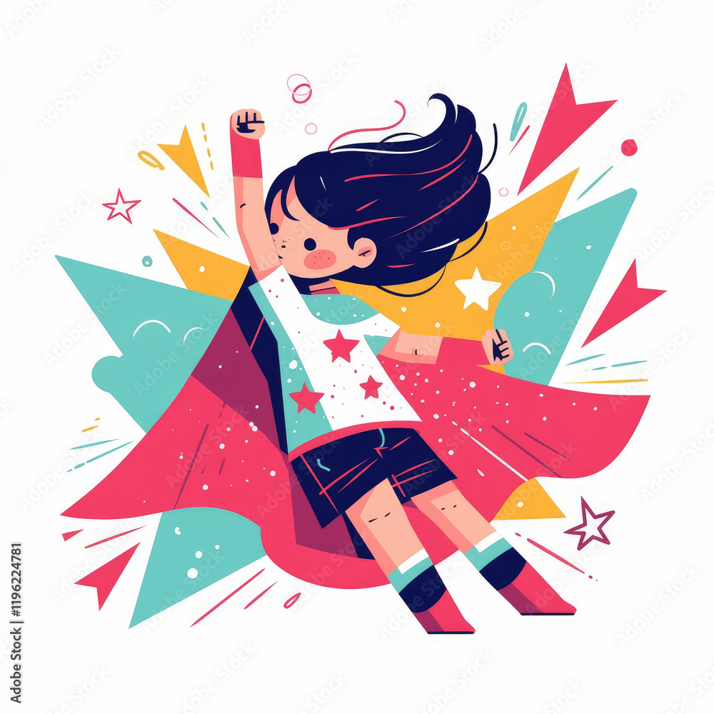 A Flat Illustration of a Child Wearing a Superhero Cape with Confidence A Flat Illustration of a Child Wearing a Superhero Cape with Confidence