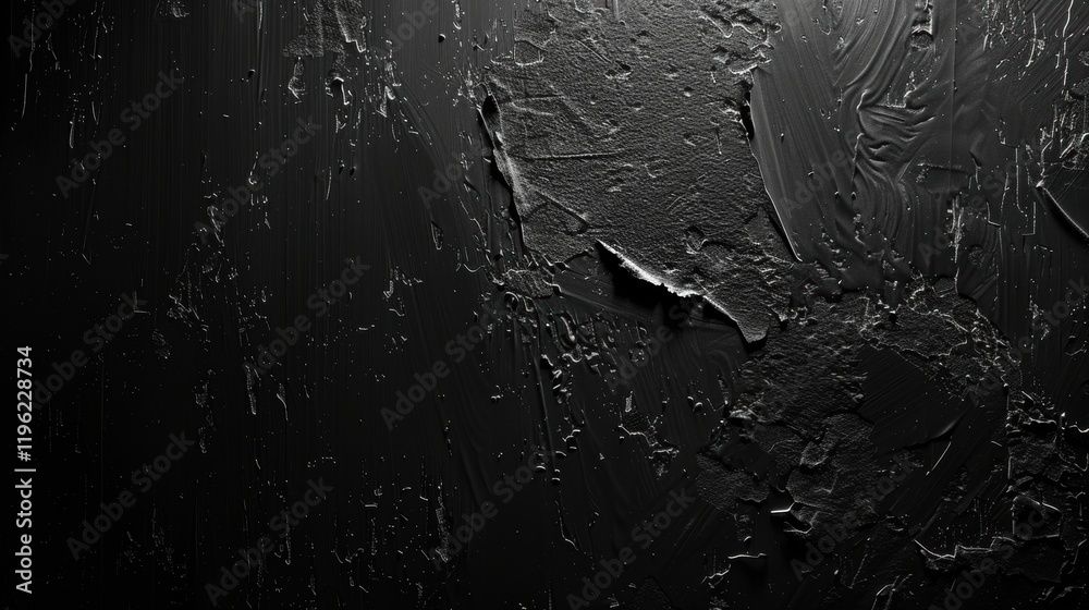 Fototapeta premium A textured black surface with rough strokes and a peeling corner